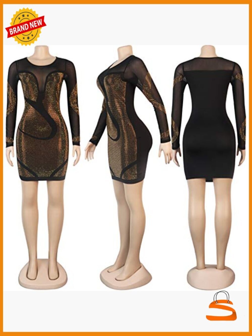 Sexy Rhinestone Mesh Bodycon Mini Dress for Party Night Out - Picture 5 of 6